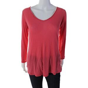 Majestic Paris Womens Long Sleeve Basic Sheer V-neck Top Hot Pink Size 2